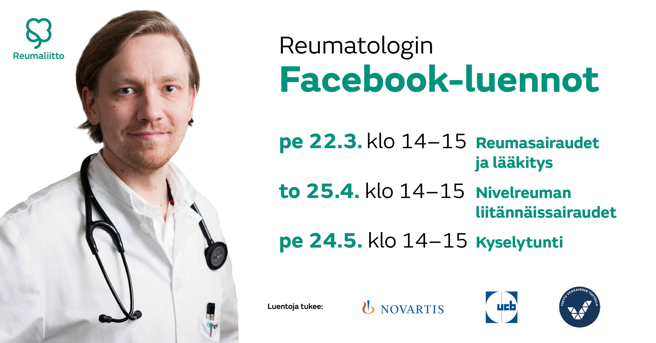Reumatologin Facebook-luennot: Pe 22.3 klo 14-15, pe 25.4 klo 14-15, pe 24.5 klo 14-15
