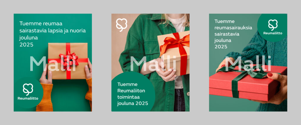 Mallikuvat yritysten somepostauksiksi jouukampanjaan osallisutmisesta.