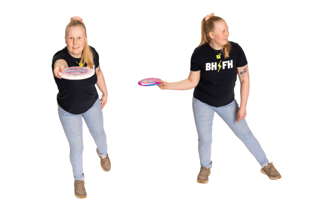 Kuvakollaasi, jonka kuvissa henkilö on heittämässä frisbeekiekkoa.